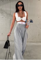 Eleganckie spodnie wide leg w paski La Milla Think About Us szare