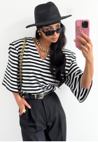 T-shirt oversize w paski La Milla It's All About Us  czarno-biały