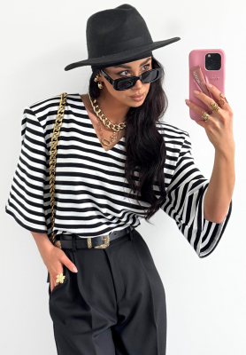 La Milla It's All About Us striped oversize T-shirt black and white