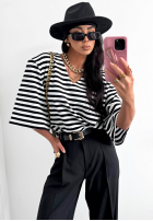 T-shirt oversize w paski La Milla It's All About Us  czarno-biały