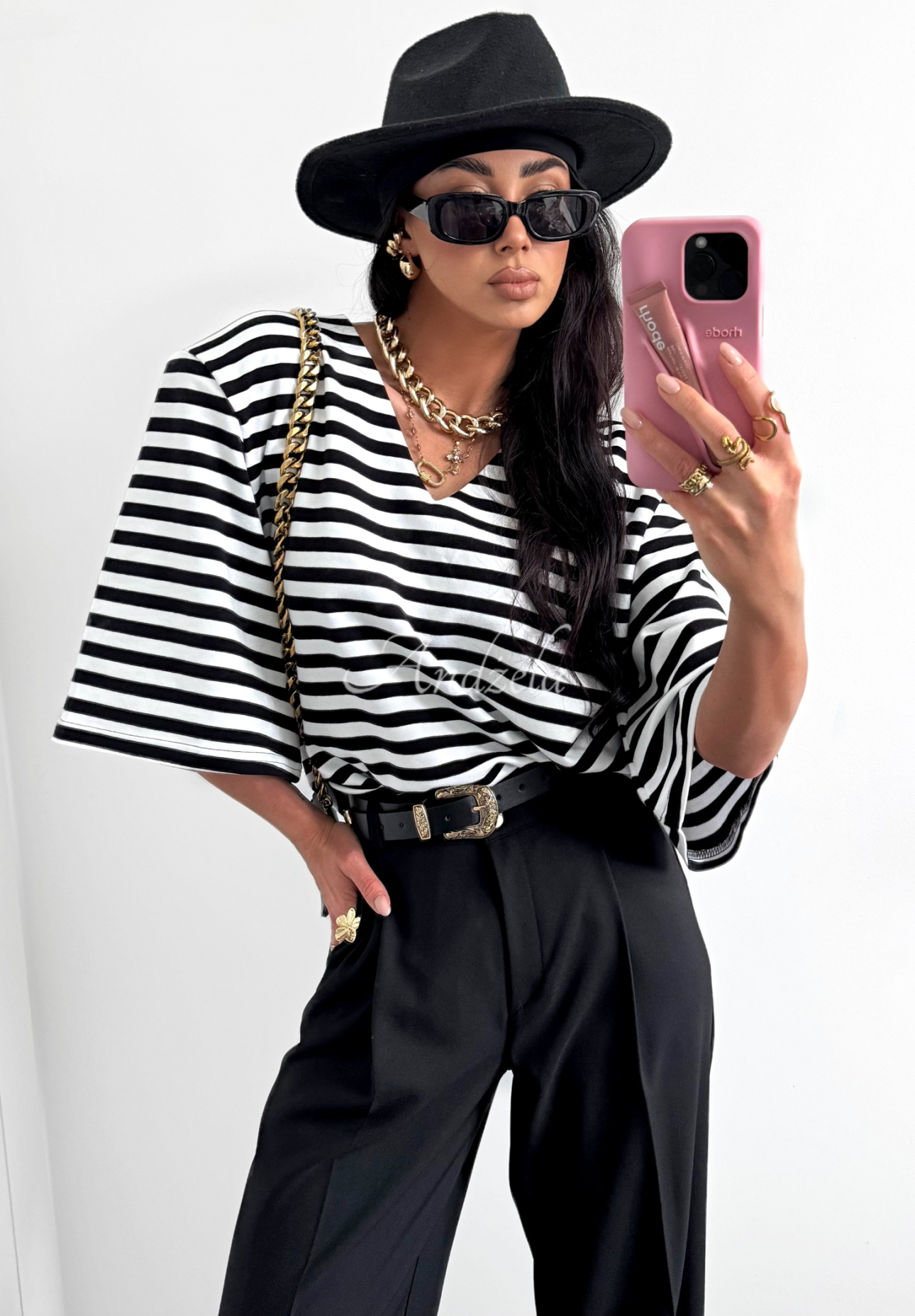 La Milla It's All About Us striped oversize T-shirt black and white