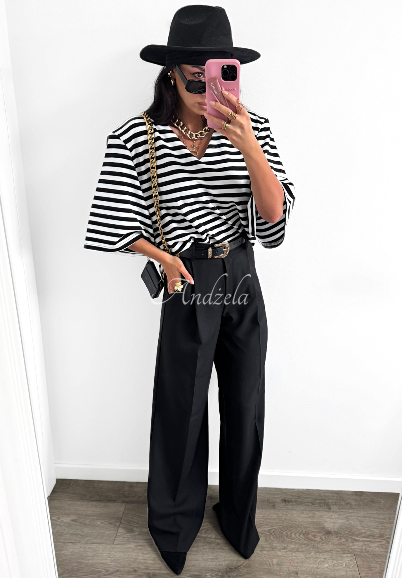 T-shirt oversize w paski La Milla It's All About Us czarno-biały