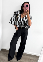 T-shirt oversize w paski La Milla It's All About Us  czarno-biały