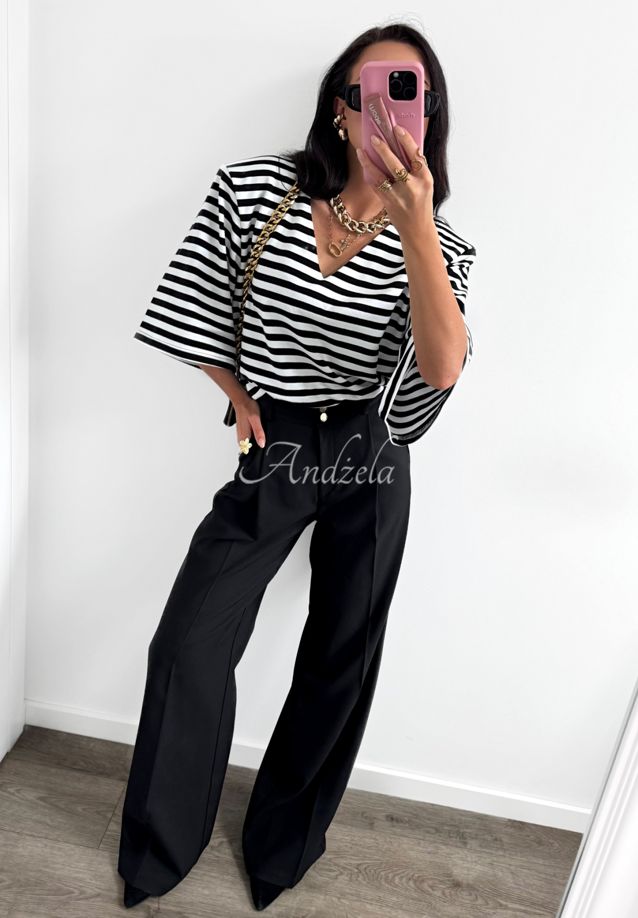 T-shirt oversize w paski La Milla It's All About Us czarno-biały