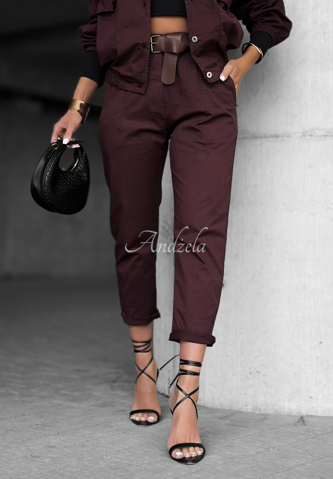 Almost Gone burgundy belted pants
