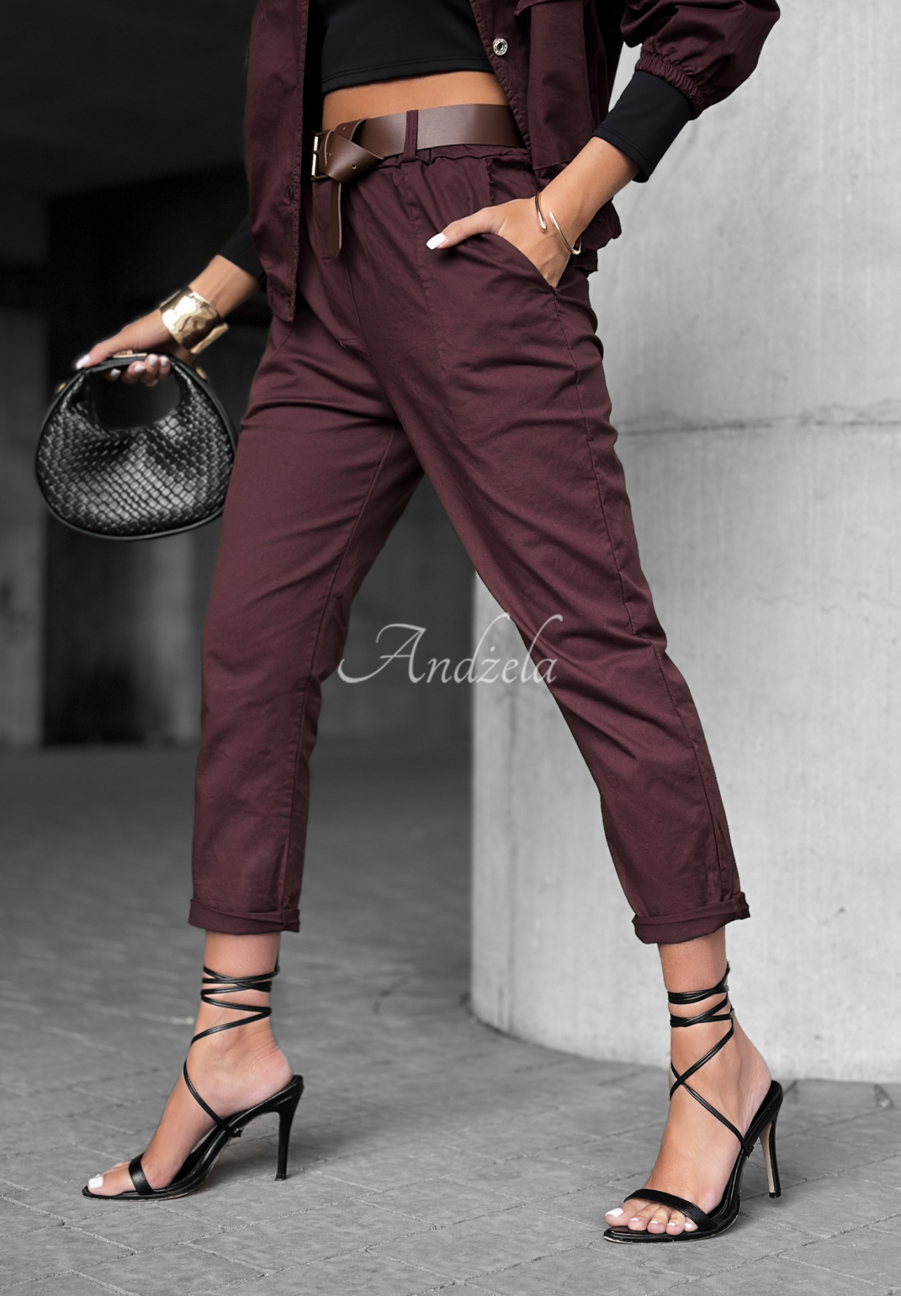 Almost Gone burgundy belted pants