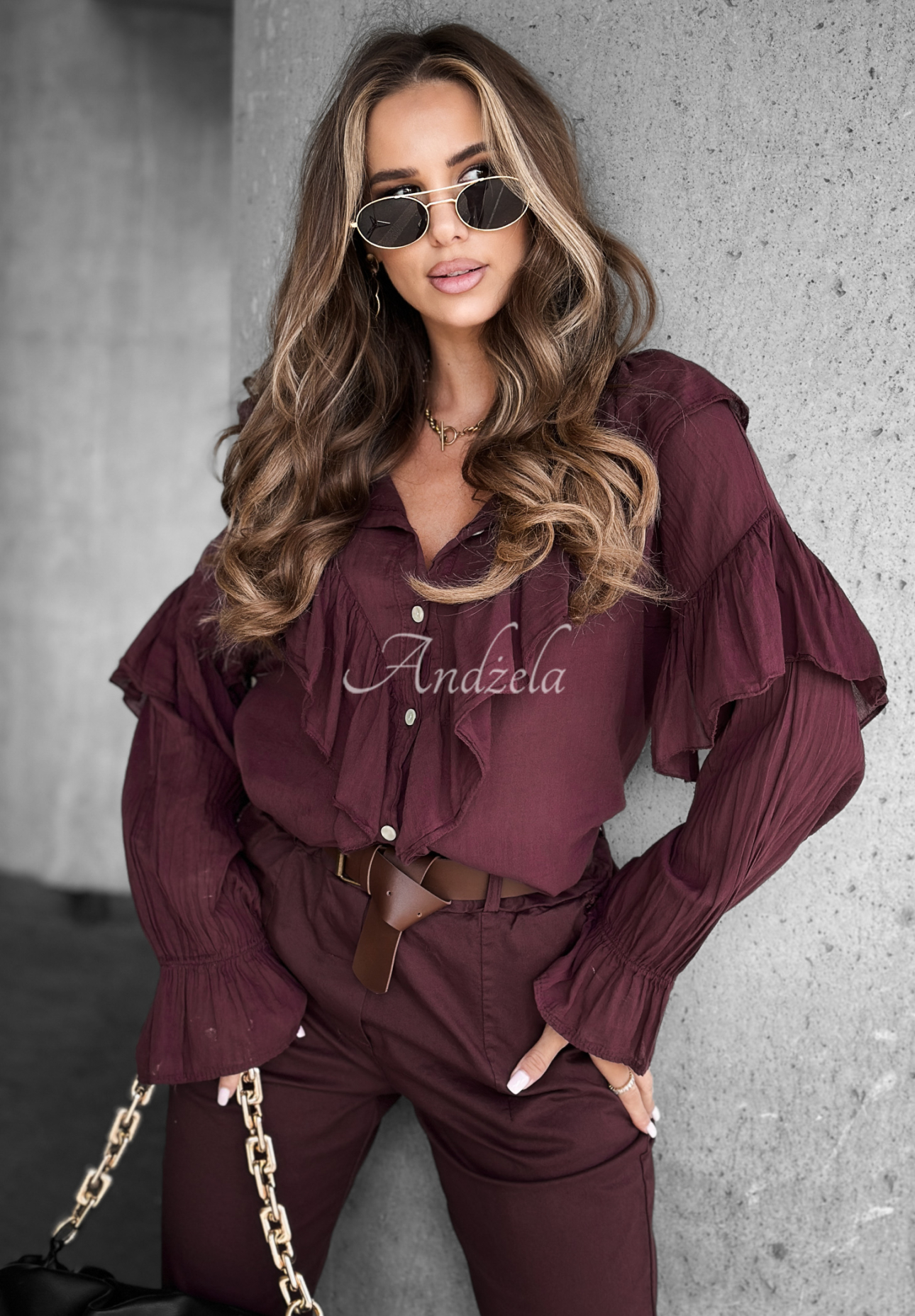 Just Begin burgundy ruffle shirt