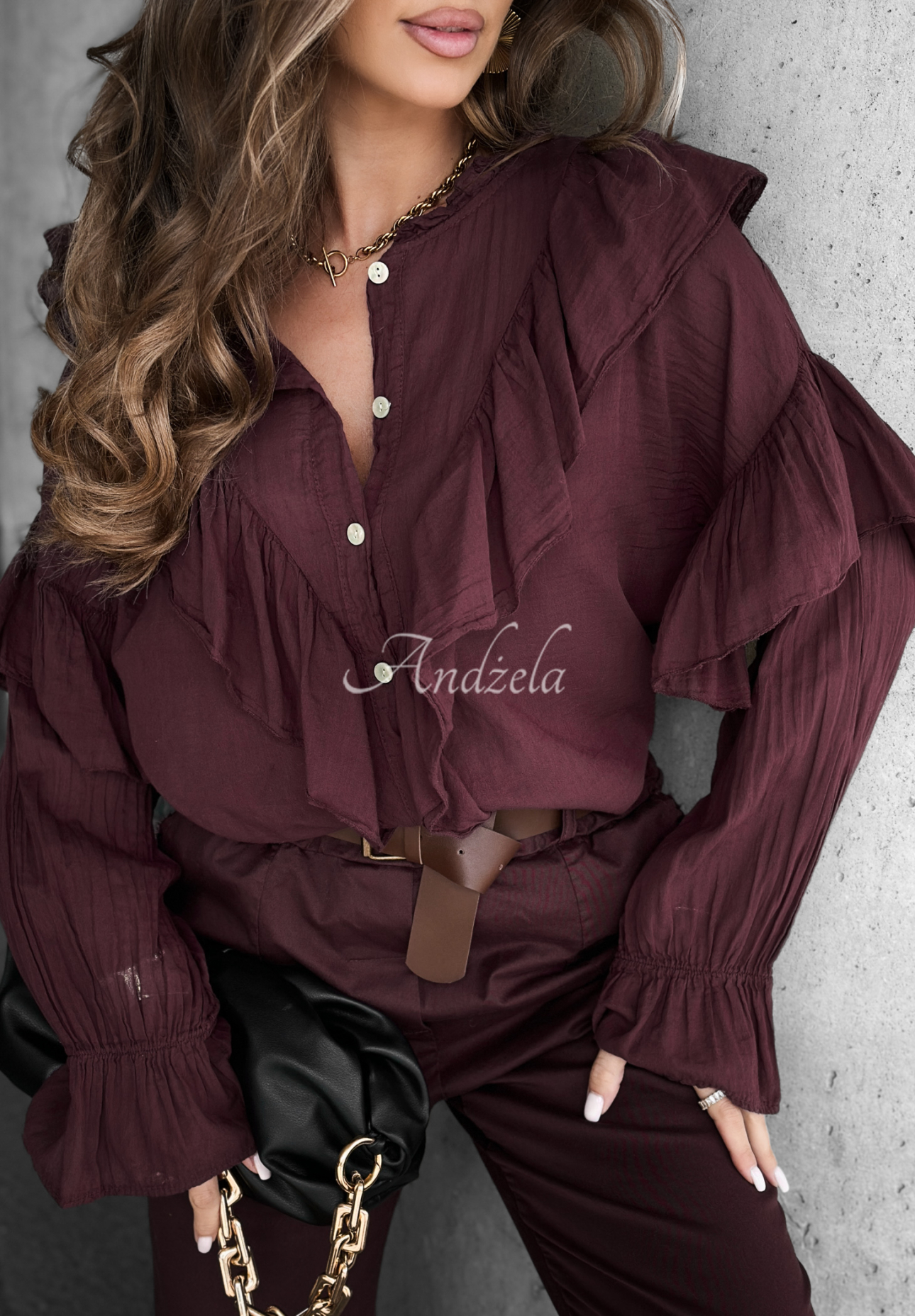 Just Begin burgundy ruffle shirt