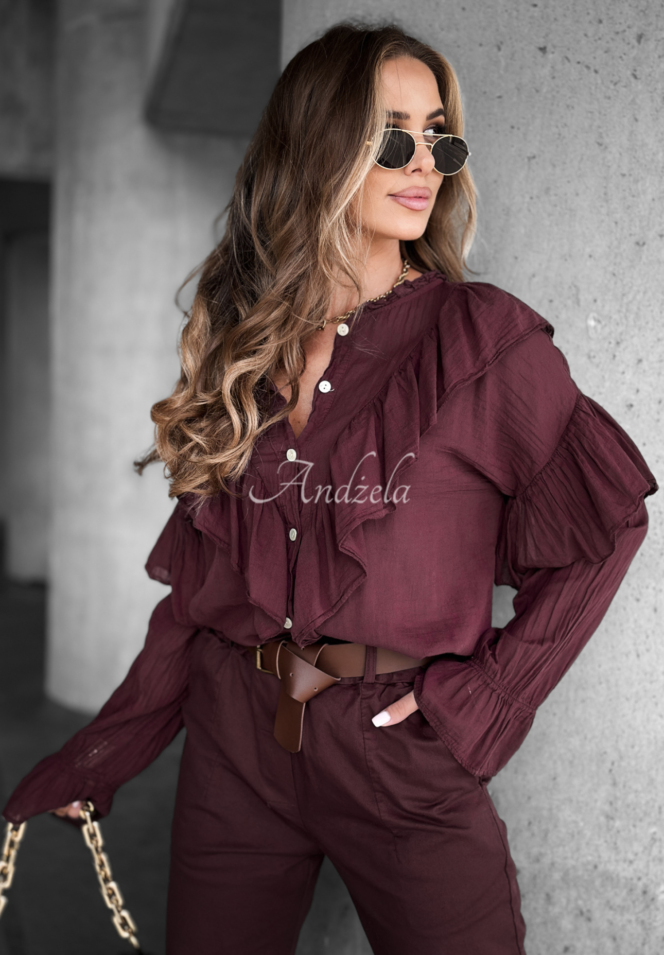 Koszula z falbankami Just Begin burgundowa