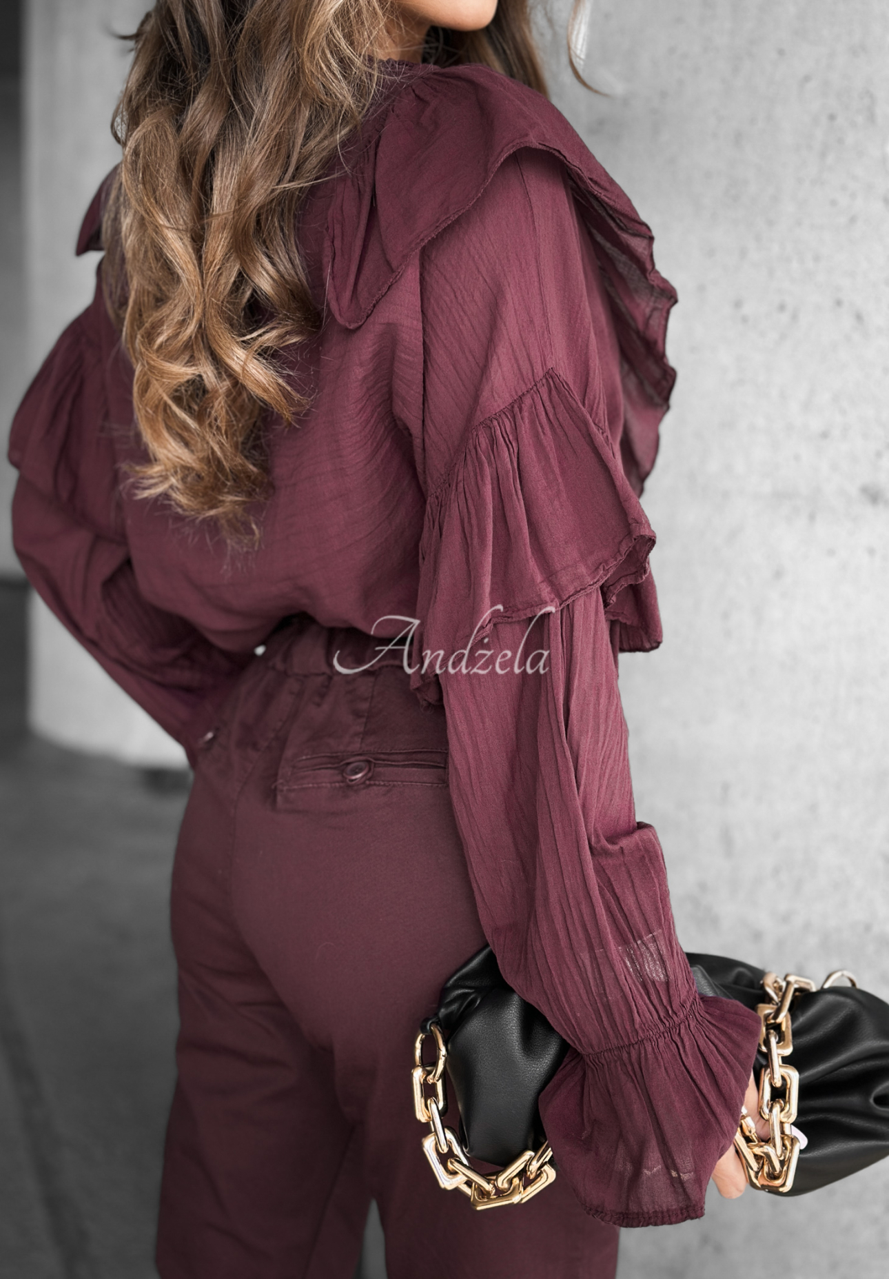 Just Begin burgundy ruffle shirt