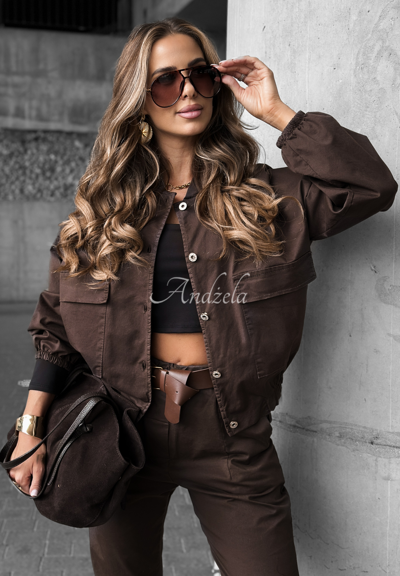 In Front Of You chocolate short bomber jacket