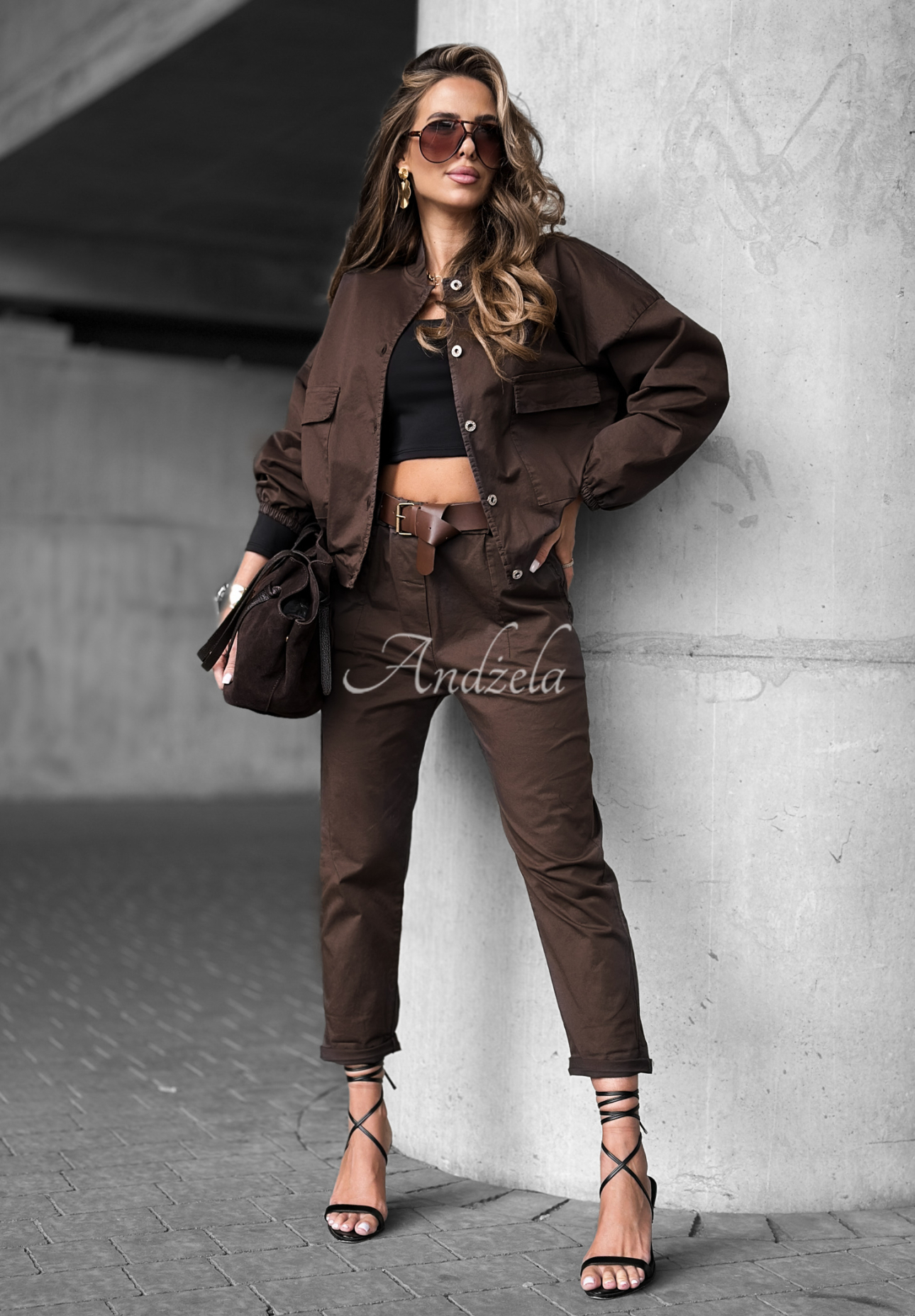 In Front Of You chocolate short bomber jacket
