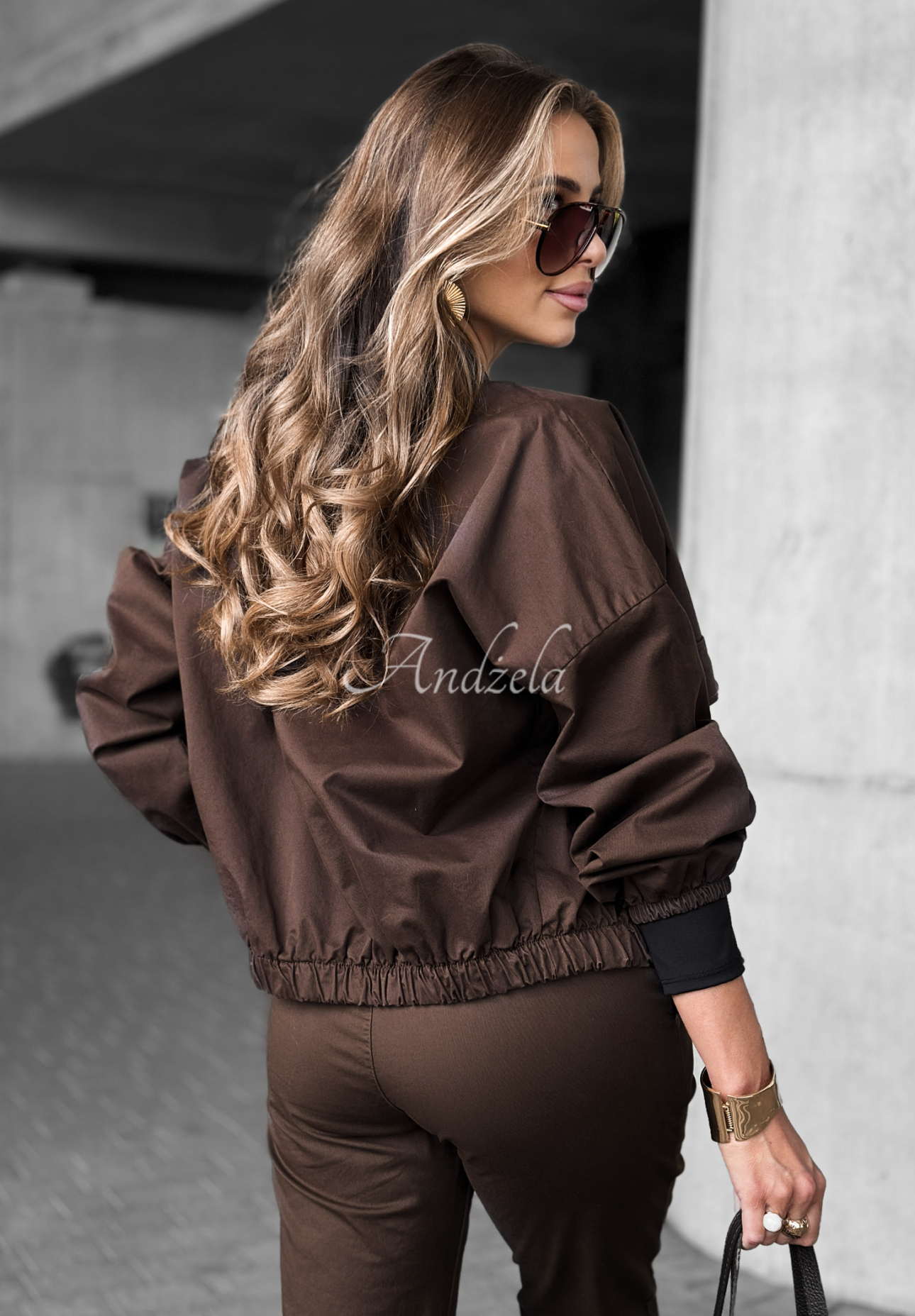 In Front Of You chocolate short bomber jacket