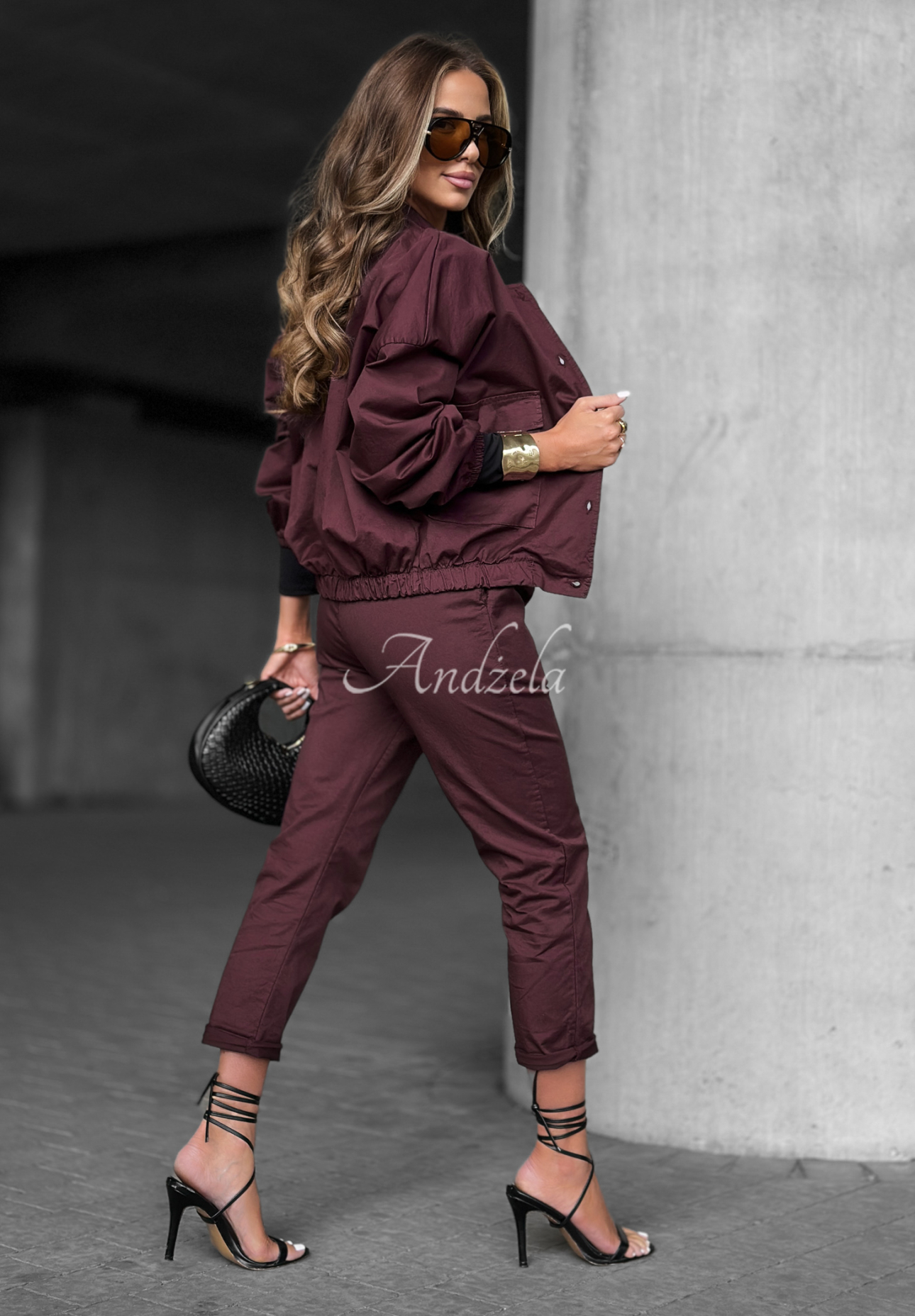 In Front Of You burgundy short bomber jacket