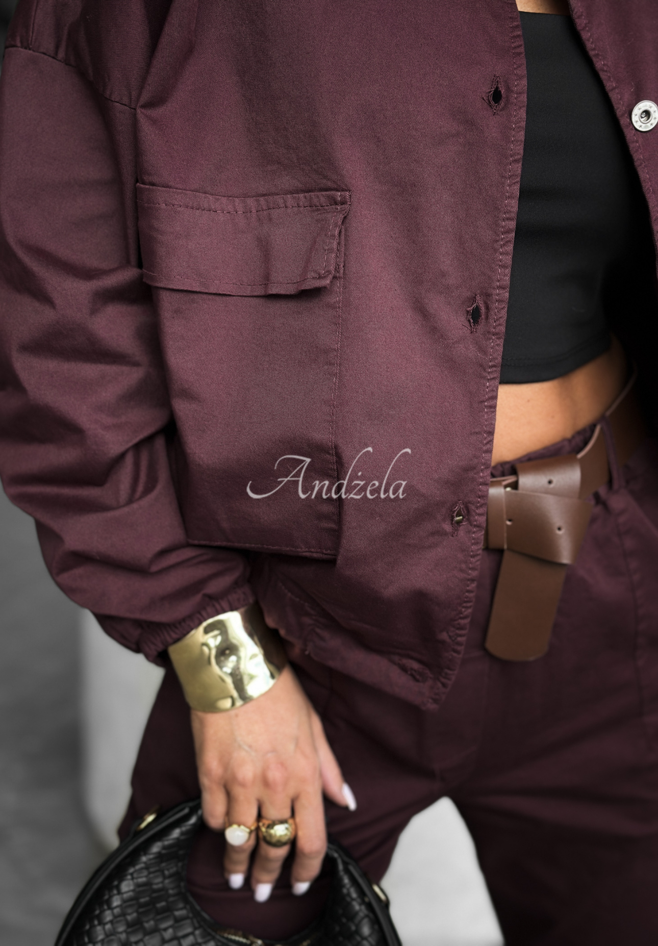 In Front Of You burgundy short bomber jacket