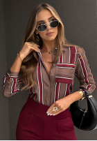 Wzorzysta koszula w paski One Word czekoladowo-burgundowa