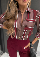 Wzorzysta koszula w paski One Word czekoladowo-burgundowa