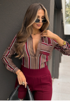 Wzorzysta koszula w paski One Word czekoladowo-burgundowa