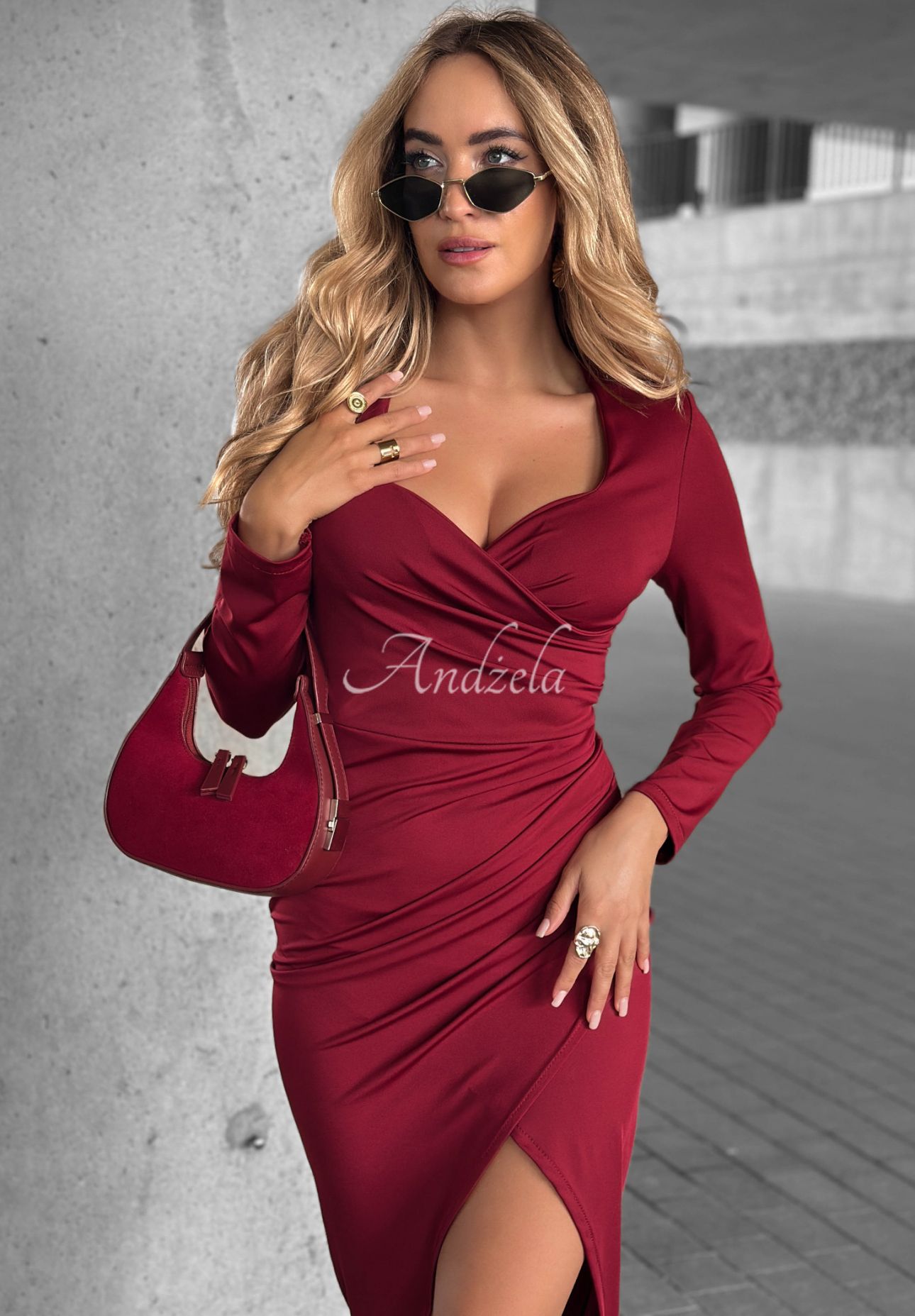 Believe In Me slit dress burgundy