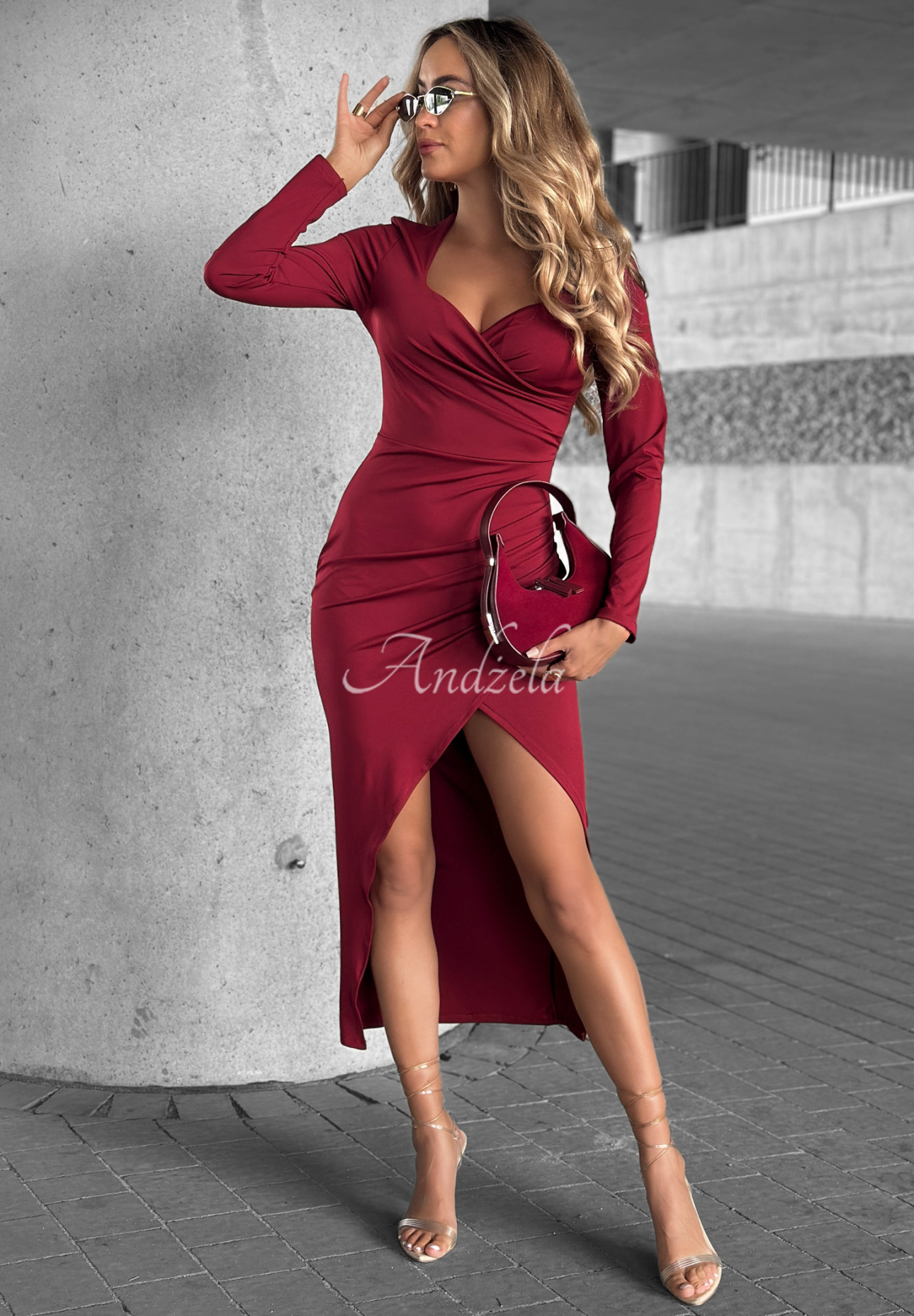 Believe In Me slit dress burgundy