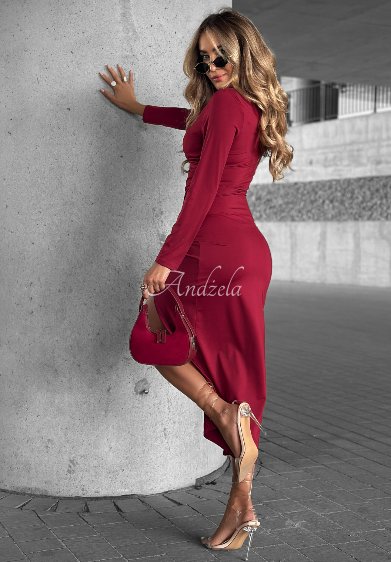 Believe In Me slit dress burgundy