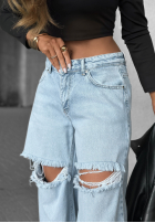 Spodnie jeansowe wide leg z przetarciami It's Complicated niebieskie
