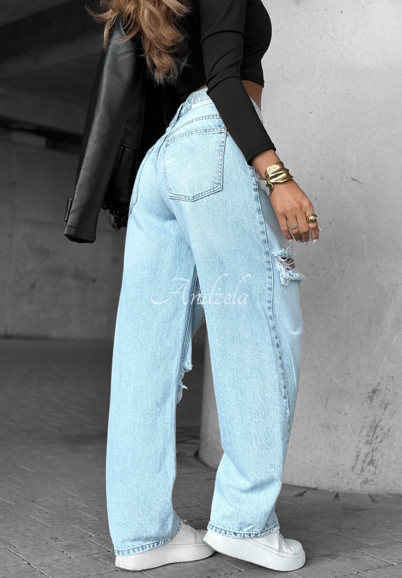 Spodnie jeansowe wide leg z przetarciami It's Complicated niebieskie