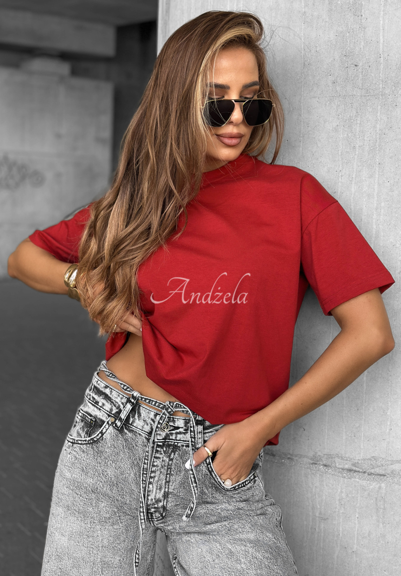 Bawełniany T-shirt Made For You burgundowy