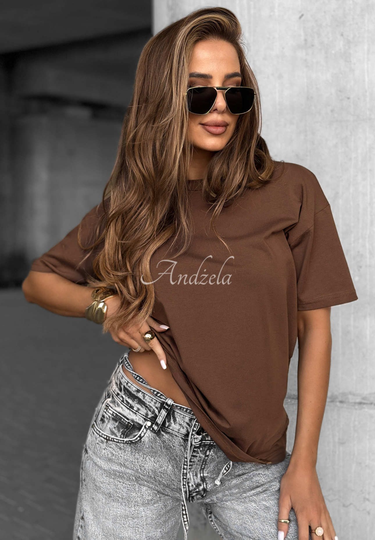 Bawełniany T-shirt Made For You czekoladowy