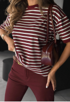 T-shirt w paski Long Story burgundowy