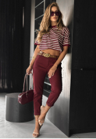 T-shirt w paski Long Story burgundowy