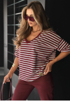 T-shirt oversize w paski Cascade burgundowy