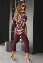 T-shirt oversize w paski Cascade burgundowy