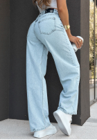 Spodnie jeansowe wide leg That One Text jasnoniebieskie