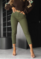 Spodnie jeansowe skinny z paskiem Born For This khaki