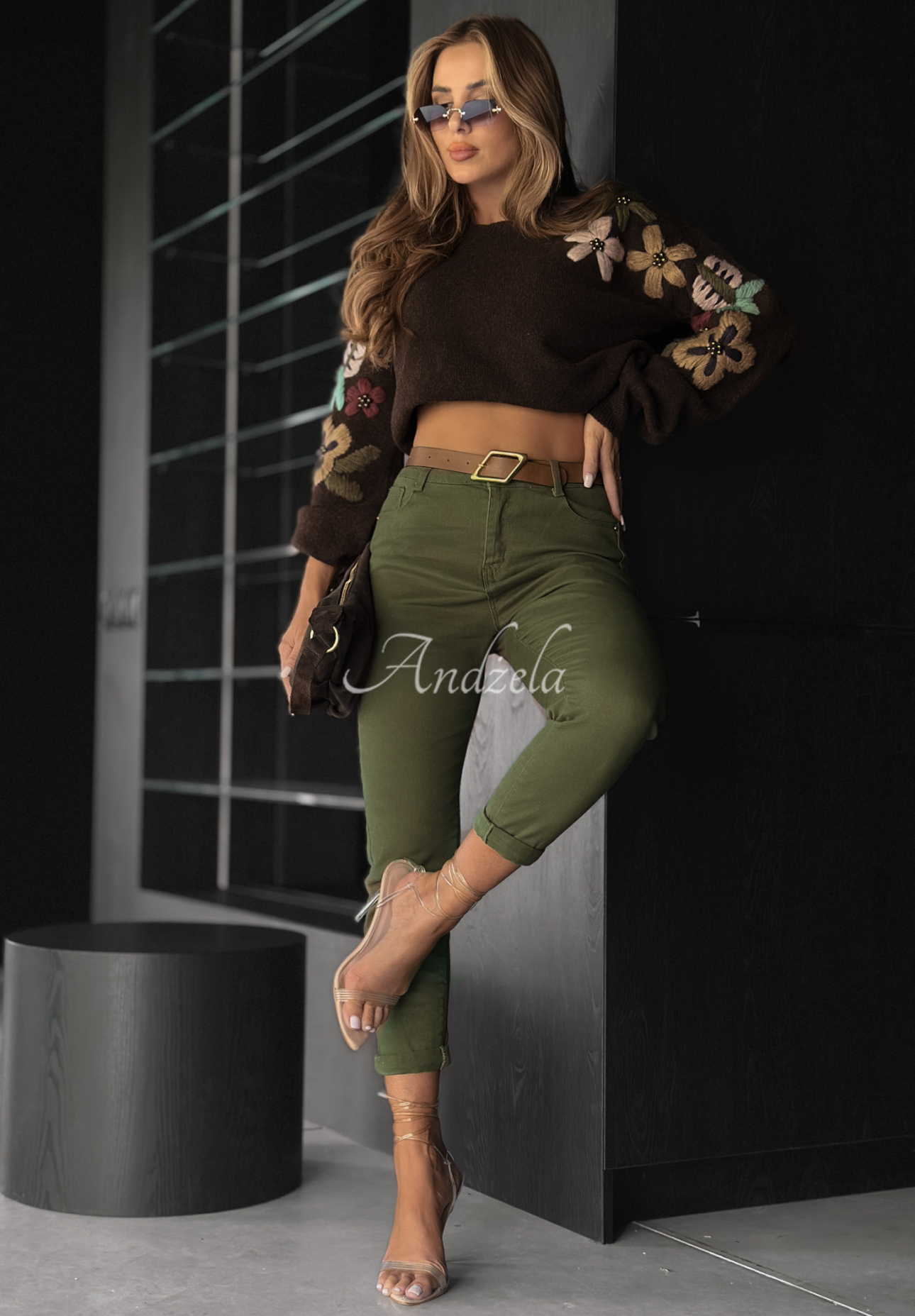 Denim pants with belt Born For This khaki