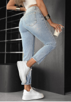 Spodnie jeansowe mom fit z paskiem No Rush niebieskie