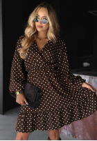 Sukienka z falbanką w groszki Cancel Plans czekoladowa