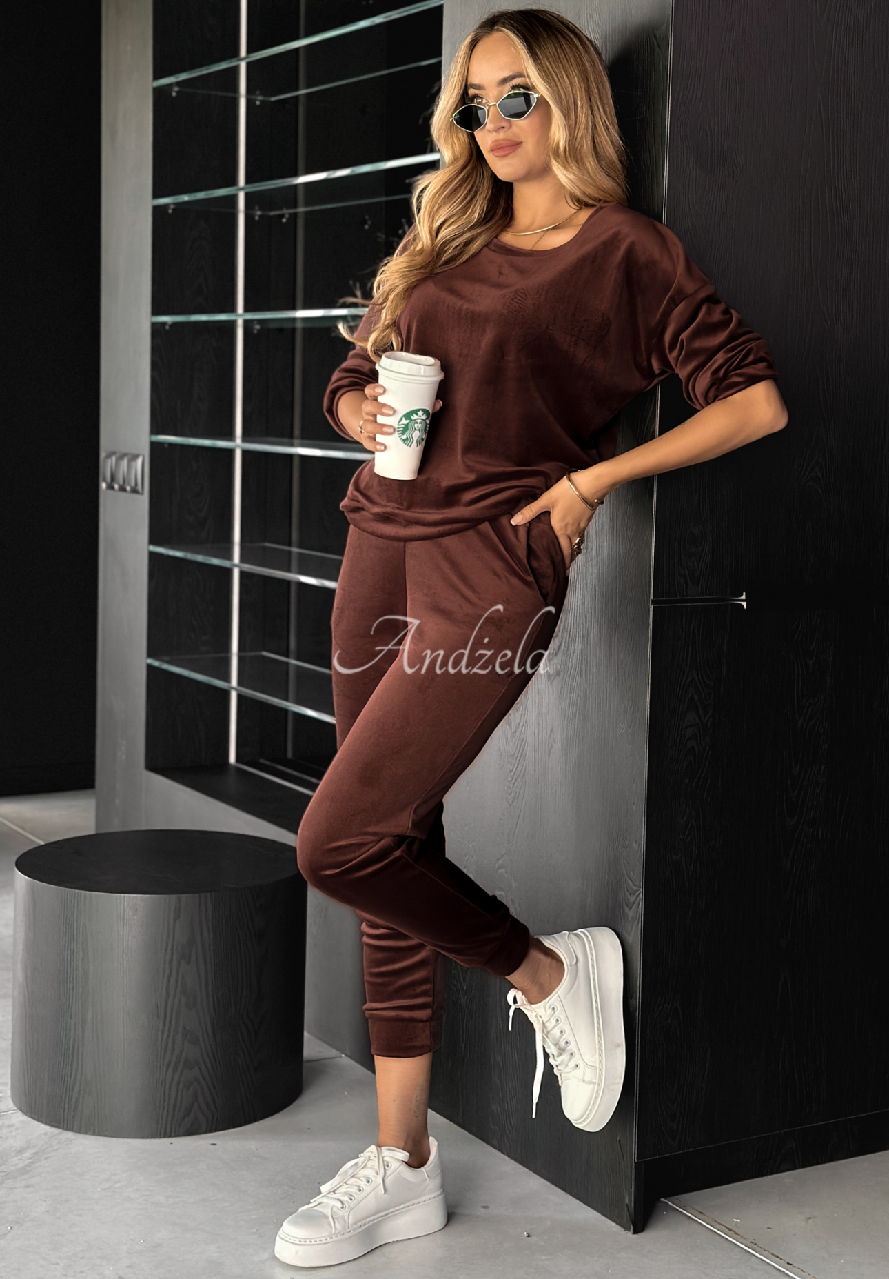 Welurowy komplet Allesi czekoladowy