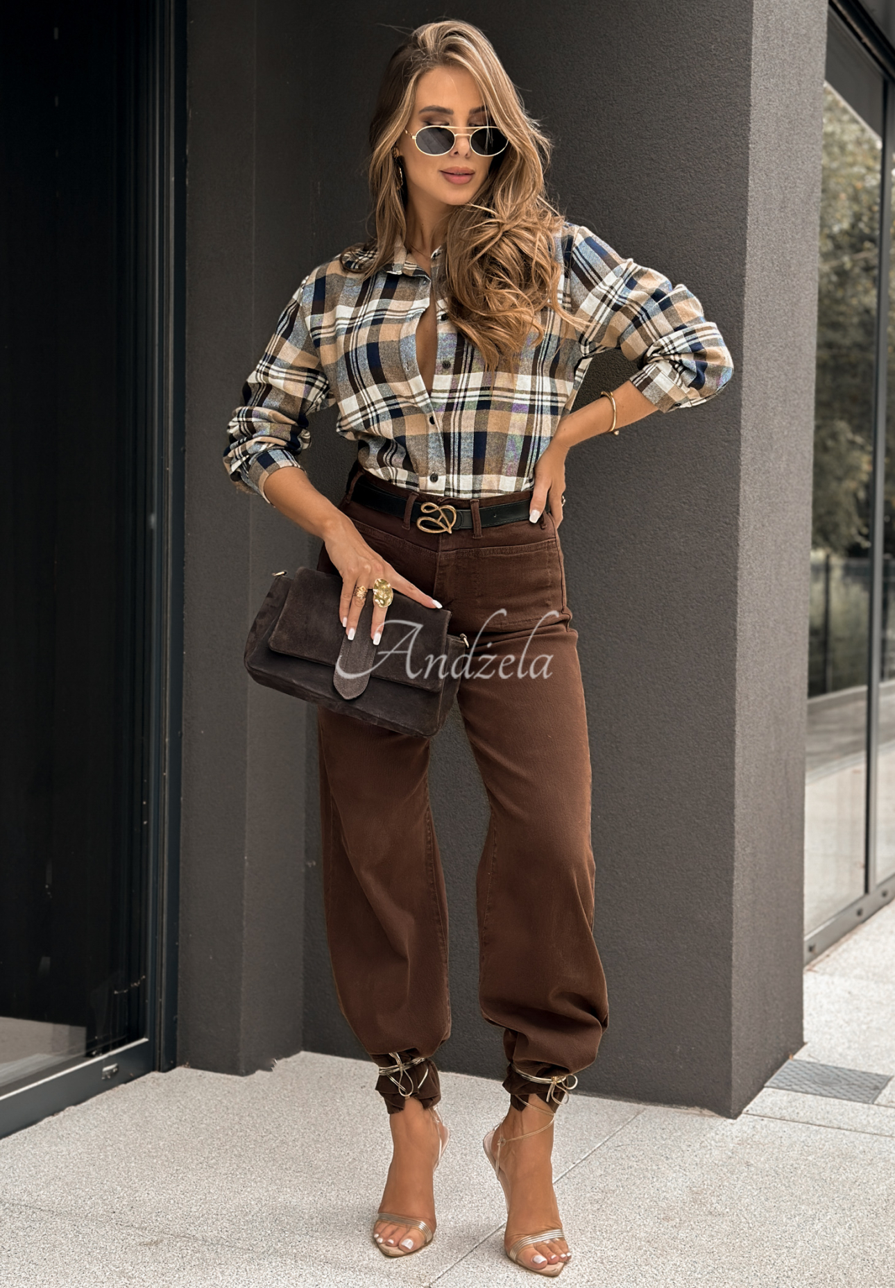 Checked shirt Undefined Status beige and navy blue