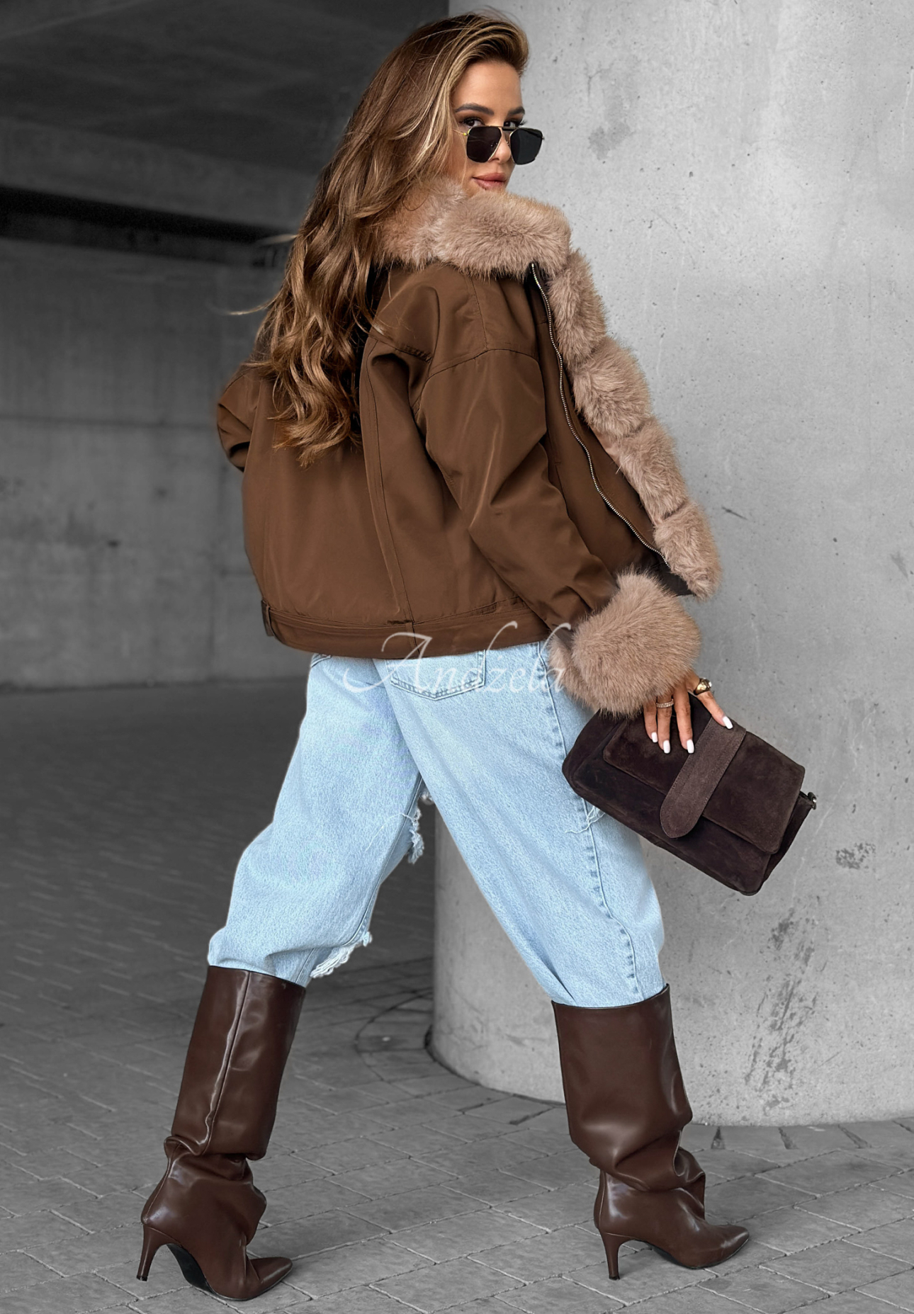 Nothing To Hide fur jacket in chocolate