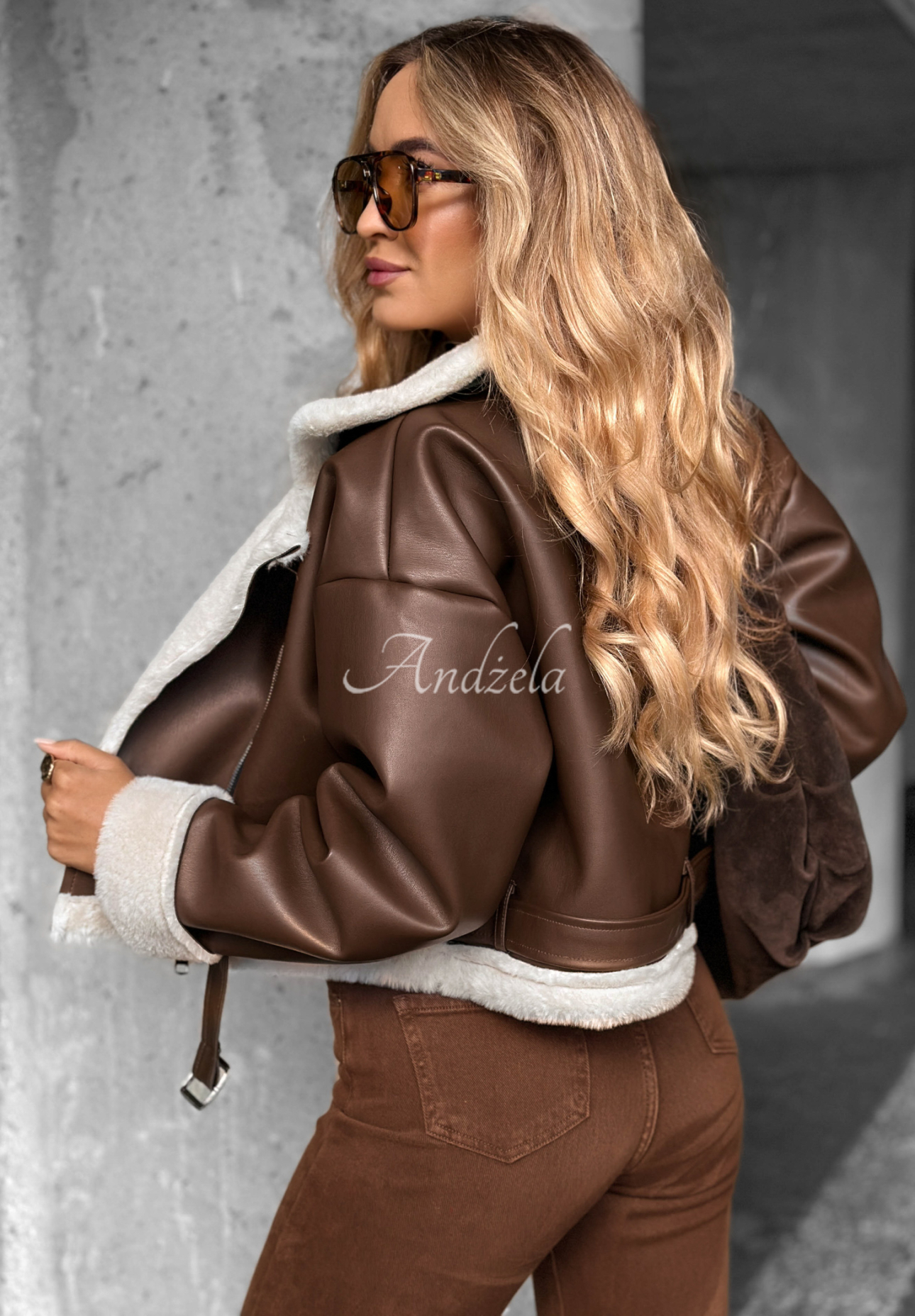 No Reaction short leather sheepskin jacket chocolate