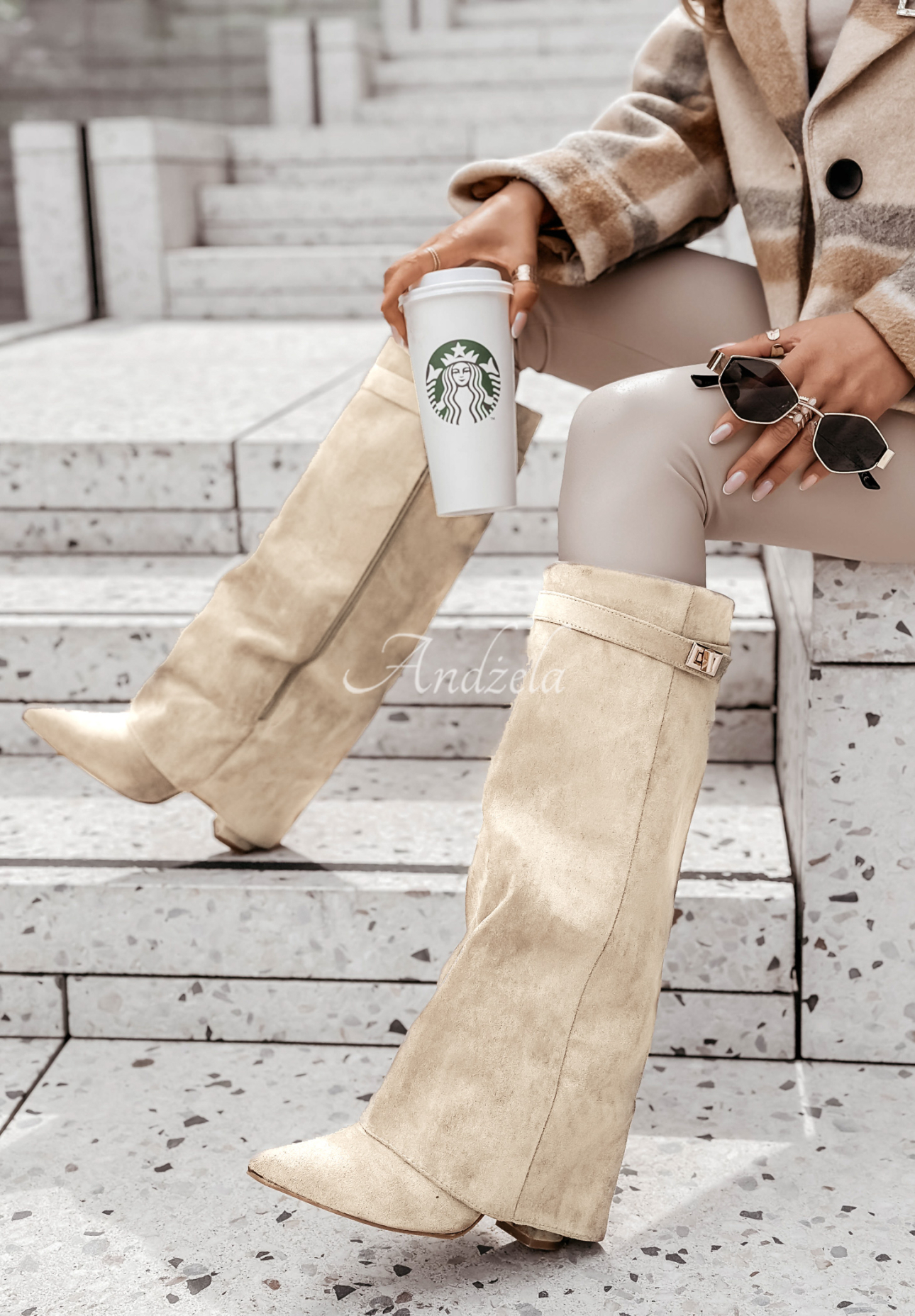 Long suede Neville light beige boots