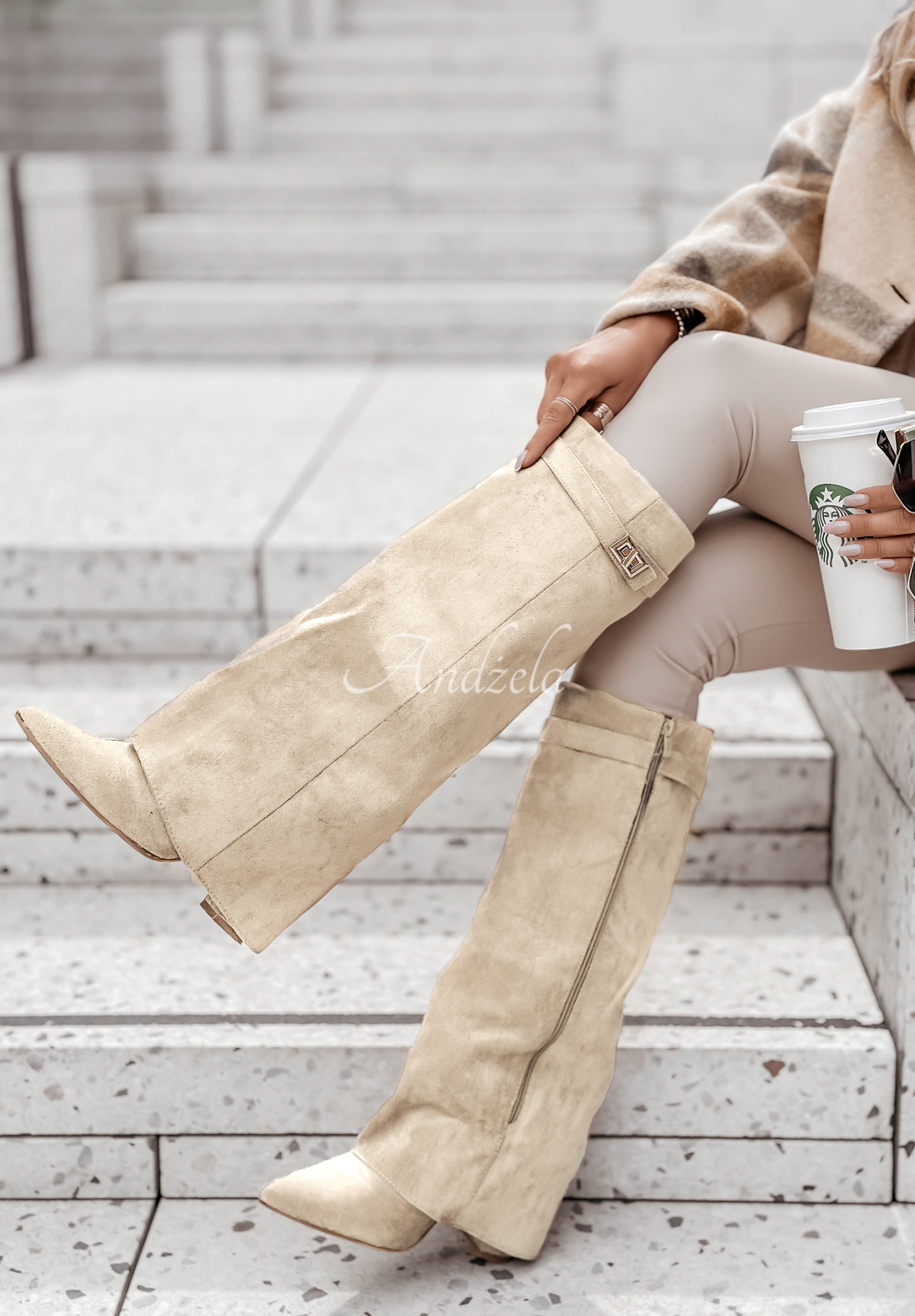 Long suede Neville light beige boots
