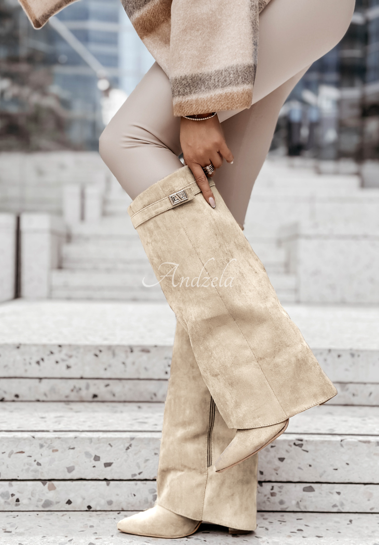 Long suede Neville light beige boots