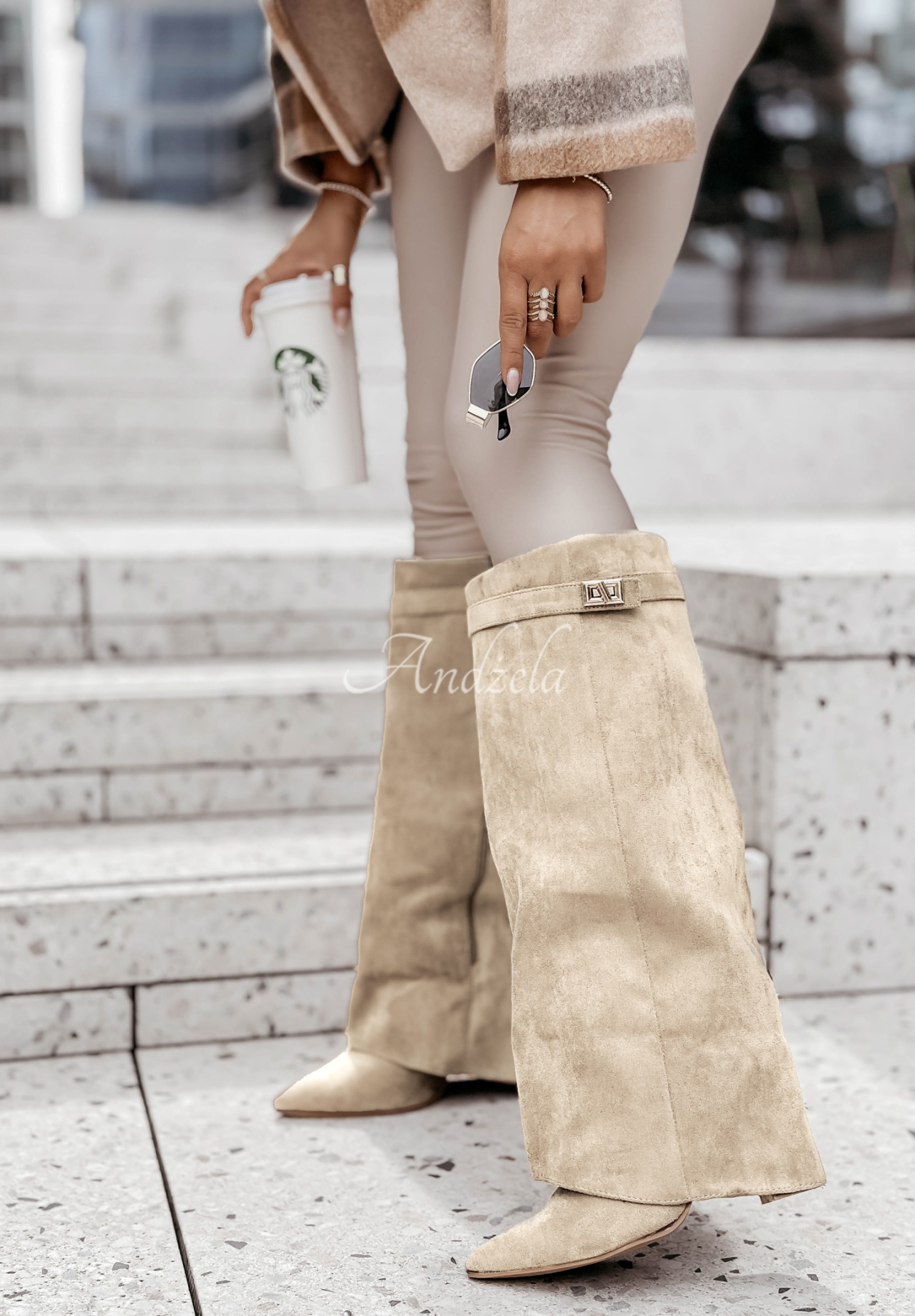 Długie zamszowe kozaki Neville jasnobeżowe