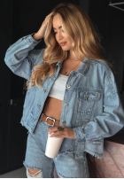 Jeansowa kurtka z przetarciami We Think Alike niebieska