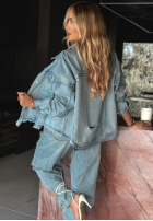 Jeansowa kurtka z przetarciami We Think Alike jasnoniebieska