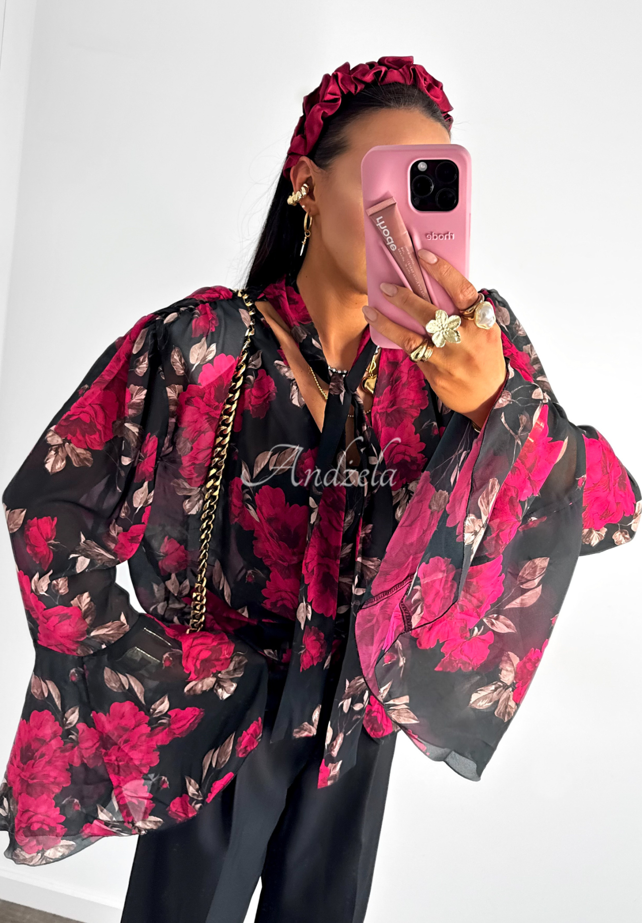 La Milla Vision You Seek floral viscose blouse black and red
