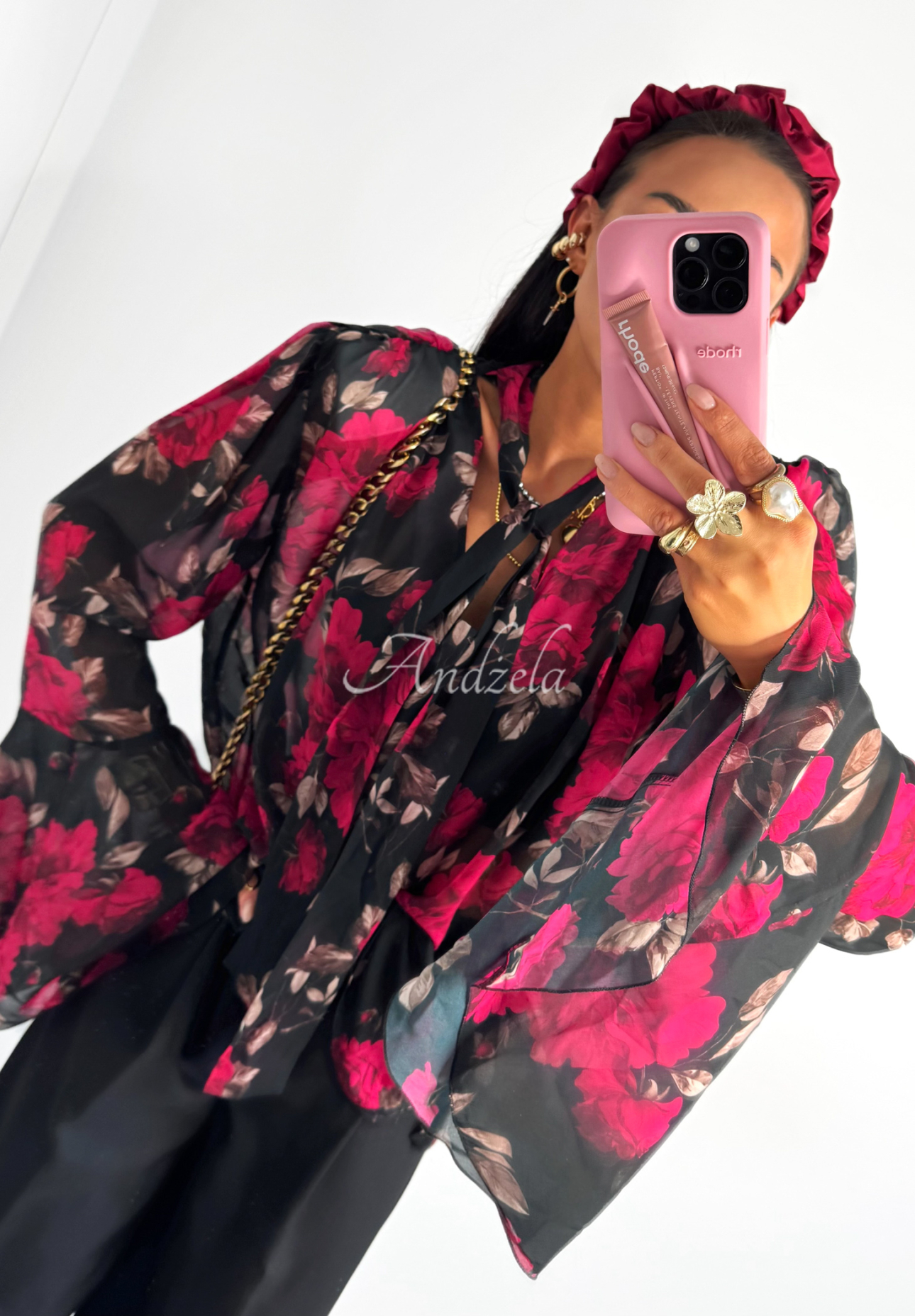 La Milla Vision You Seek floral viscose blouse black and red
